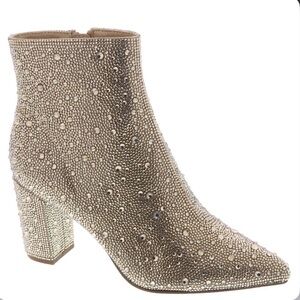 Betsey Johnson Cady Rhinestone Light Gold Ankle Boots Size 6